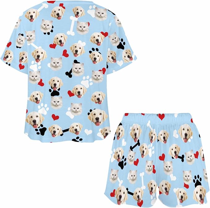 Custom Short Pajamas Set with Face Photo Women‘s Sleepwear Tee Personalized PJ - Image 4