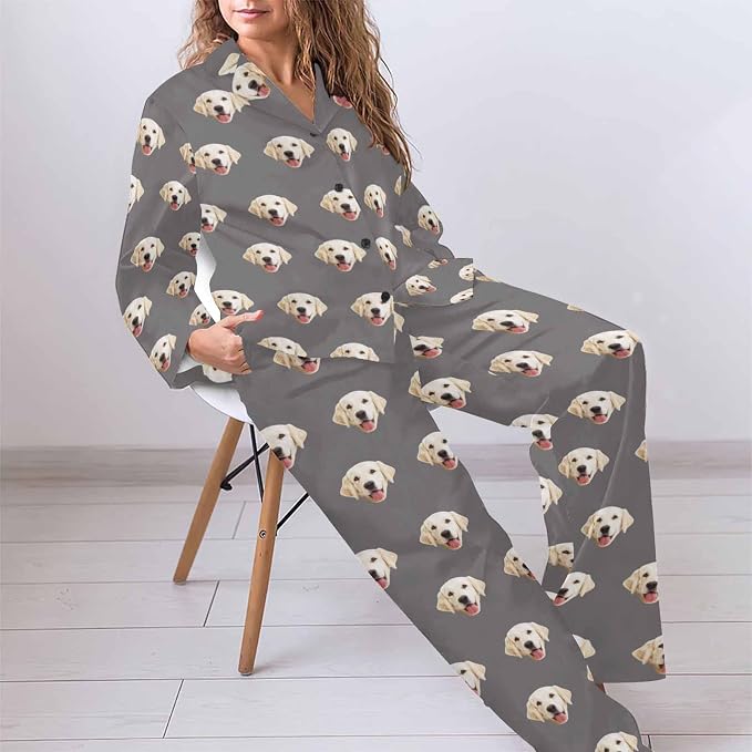 MyPupSocks Custom Face Pajamas for Women Set, Personalized Photo Long Sleepwear - Image 5