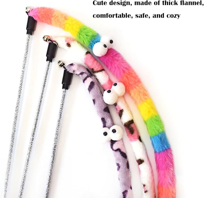 3 PCS Cat Wands, Soft Plush Srtip Kitten Wands Interactive Kitten Toys Cute - Image 3
