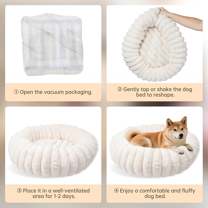 Donut Dog and Cat Bed, Luxurious Comfortable Faux Rabbit Fur Pet Beds, Soft - Image 6