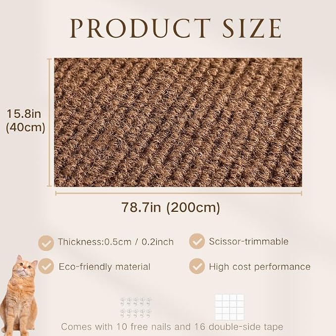 78.7"x15.8" Cat Scratching Carpet Mat Furniture Protector, Covering DIY Cat - Image 2