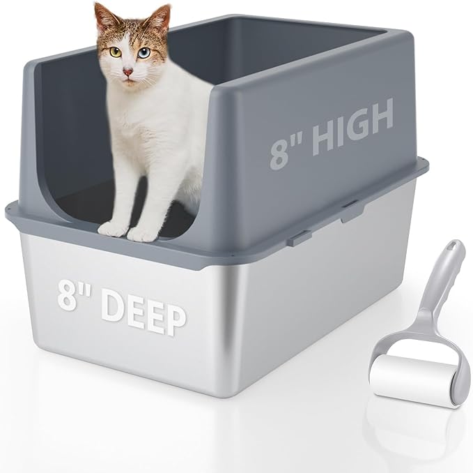 Large Stainless Steel Litter Box by LIHOOOOM