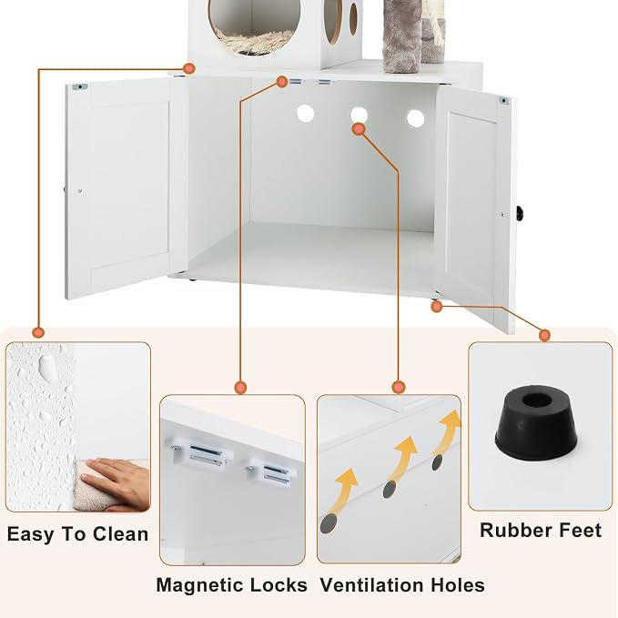 Cat Tree with Litter Box Enclosure, 2-in-1 Cat Tower - Image 6