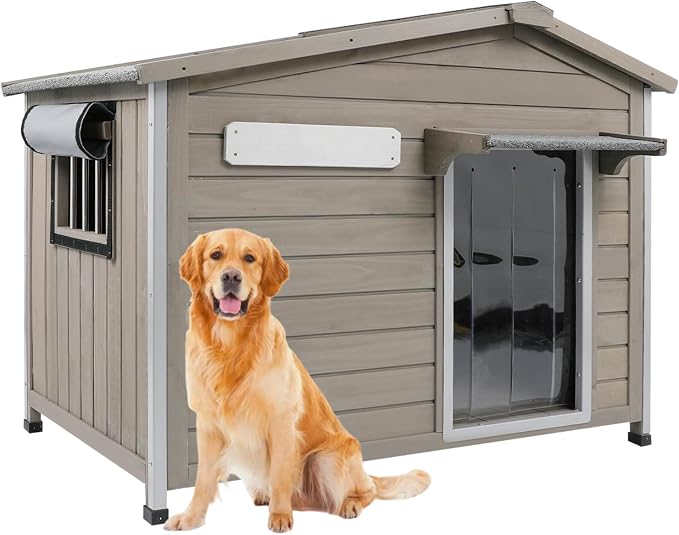 PetsCosset 40.2" L Large Dog House Outdoor & Indoor, Fir Wood Dog Kennel by PETSCOSSET