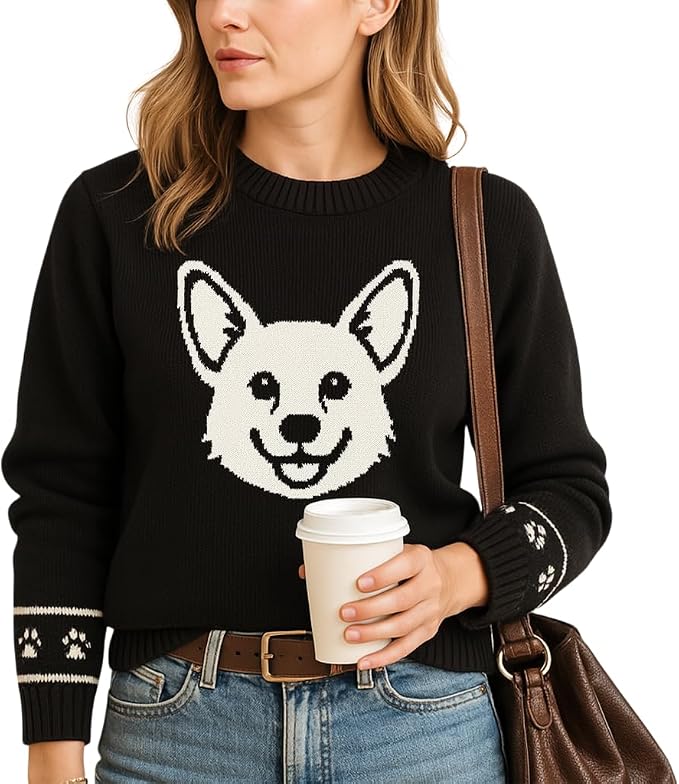 Custom Dog Knit Sweater for Women Personalized Pet Paw Print Pullover Dog Mom by GrewearFashion