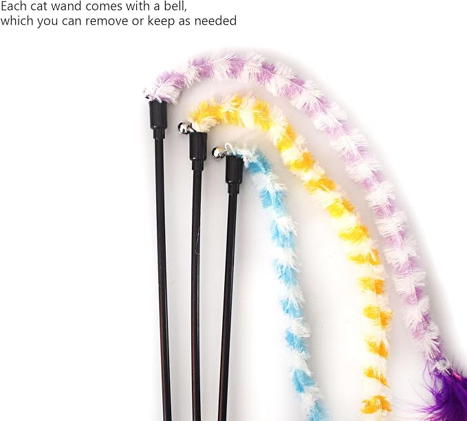 IUHKBH Cat Wand Toys 3 PCS Colorful Plush Strips Teaser Wands - Image 4