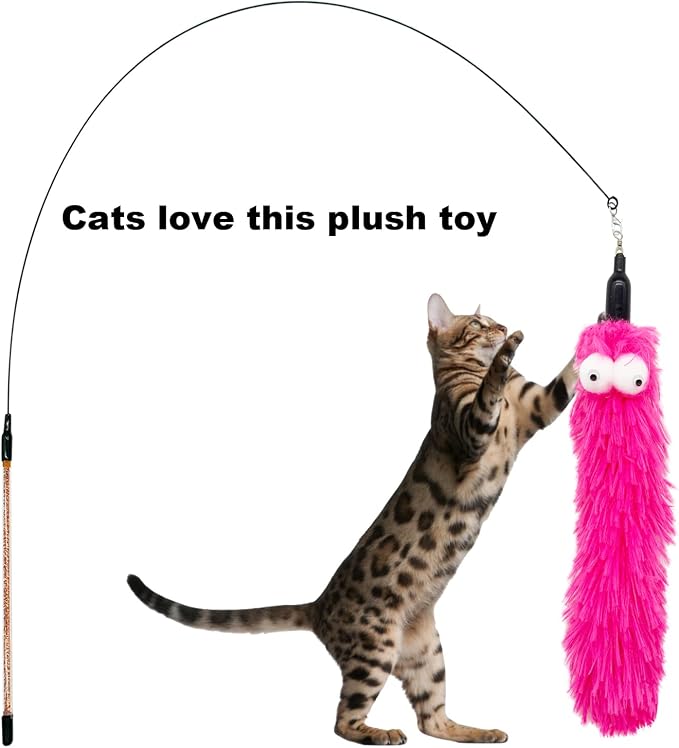 Cat Feather Toys, 1 Elasticity Cat Toy Wand and 8 Pieces Feathers Worms Refill - Image 3