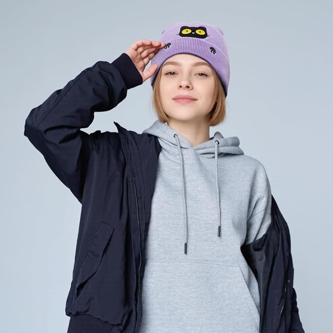 Funny Beanies Warm Knit Hats Fall Winter Black Hip Pop Knit Hat Cap - Image 2