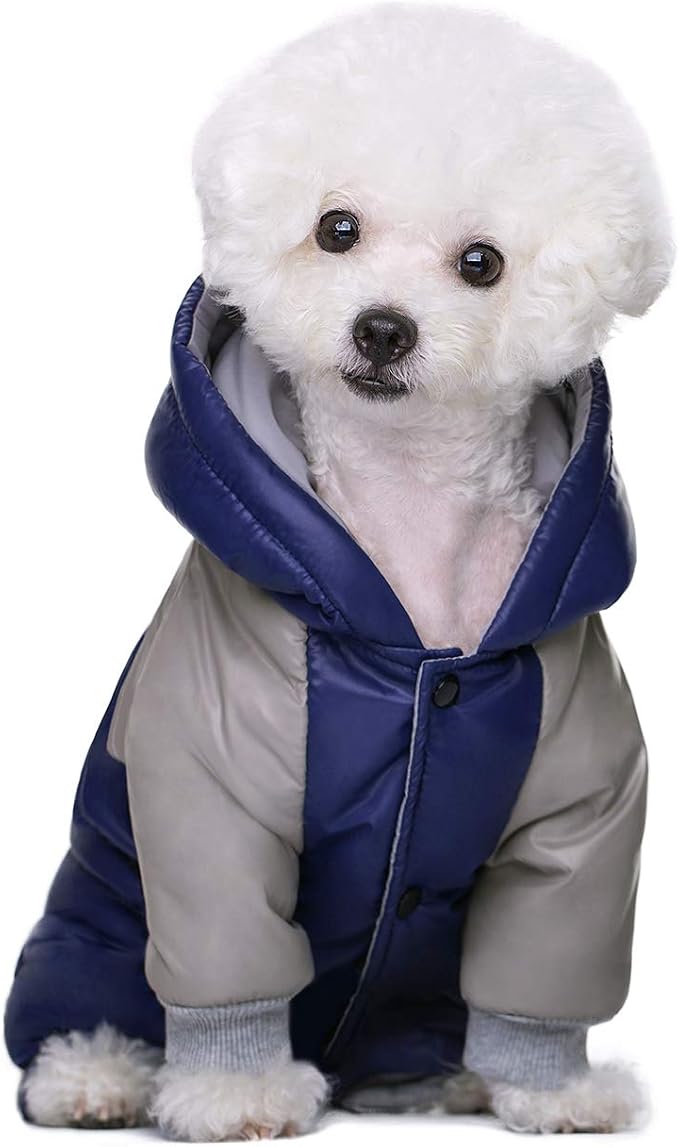 Winter Small Medium Dog Coat, Hooded Four-Legged Dog Jacket Cotton-Padded by MIAODODO