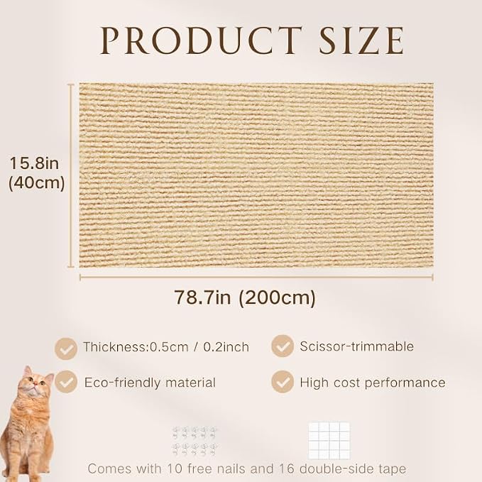 78.7"x15.8" Cat Scratching Carpet Mat Furniture Protector, Covering DIY Cat - Image 4