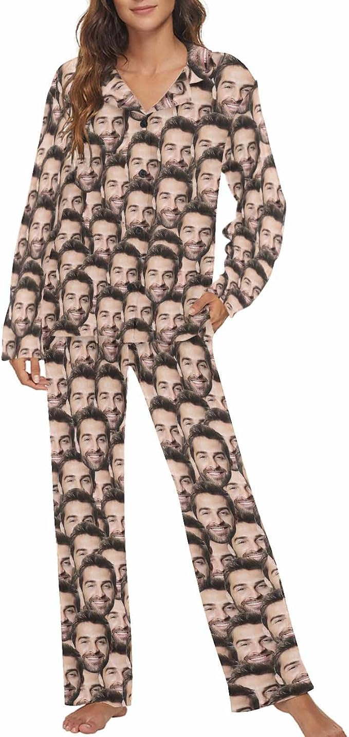 MyPupSocks Custom Face Pajamas for Women Set, Personalized Photo Long Sleepwear by MyPupSocks