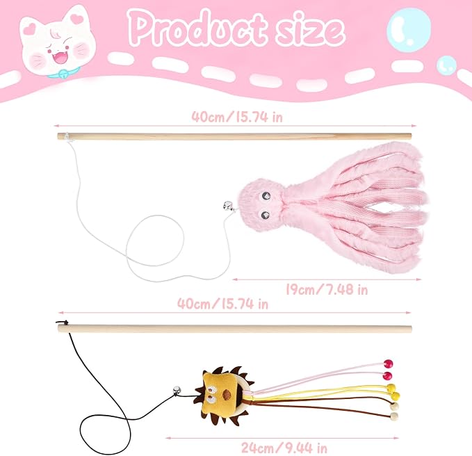 2-Pack Cat Toy Wand Set: Interactive Cat Teaser Wands - Image 2