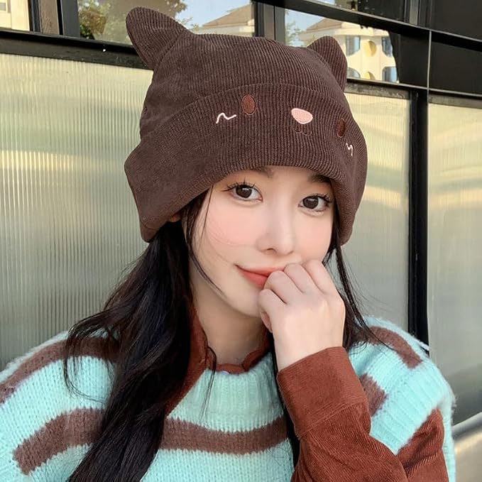 Women's Teen Girls Knitted Cat Kitty Cuffed Beanie Hat Winter Outdoor Stretchy - Image 6