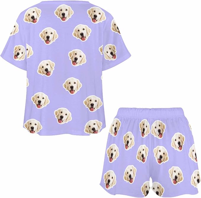 Custom Short Pajamas Set with Face Photo Women‘s Sleepwear Tee Personalized PJ - Image 4