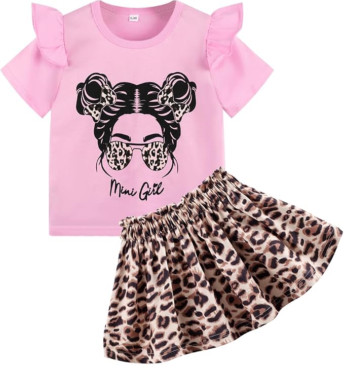 Akyzic Little Girl Skirt Outfit Two Piece Spring Summer Outfit Butterfly Dress - Image 2