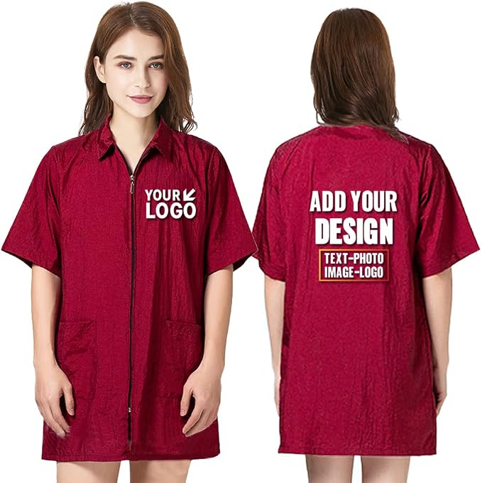 TopTie Custom Printed Nylon Salon Hairstylist Smock Barber Haircut Zipper Jacket by TOPTIE