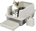 RIZZARI Open Cat Litter Box: Large Beige Stainless Steel Litter Pan 23.8" x by RIZZARI