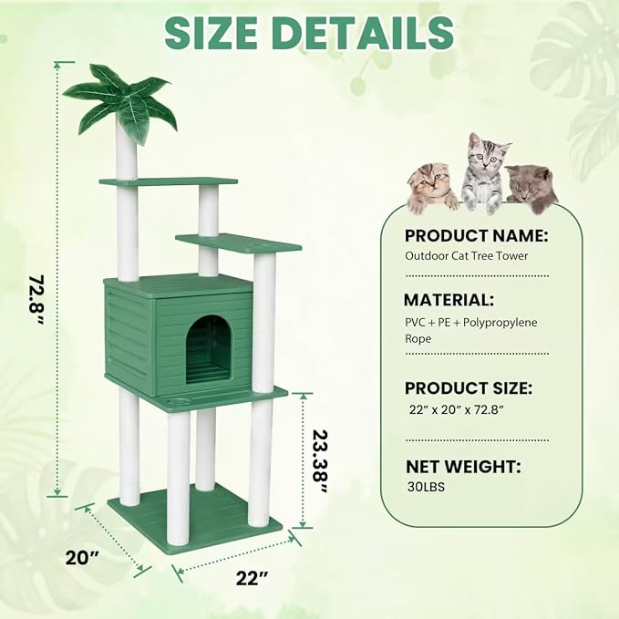 72 Inches Tall Cat Tree, Outdoor Cat House, Weatherproof Large Cat Condo - Image 7