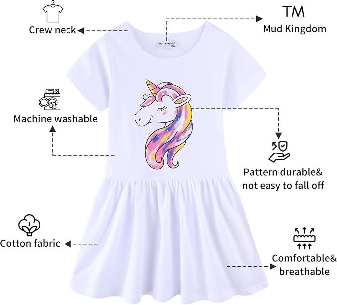 Mud Kingdom Little Girls Dresses Cotton Summer Holiday Cute Cat Dress Short - Image 2
