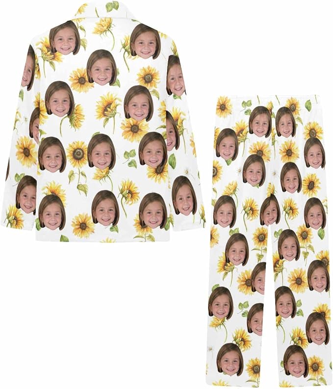 Artsadd Girls Pajamas Set Custom Face Pet Photo Long Sleeve Sleepwear - Image 4