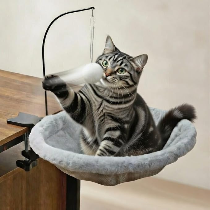 Cat Desk Bed for Home Office – Plush Clamp-On Cat Hammock by Unknown