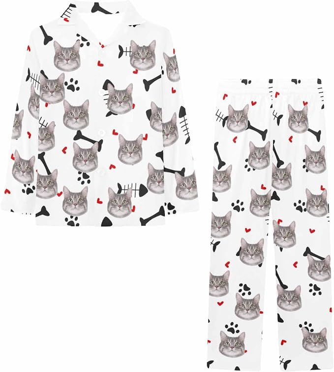 Artsadd Girls Pajamas Set Custom Face Pet Photo Long Sleeve Sleepwear - Image 3