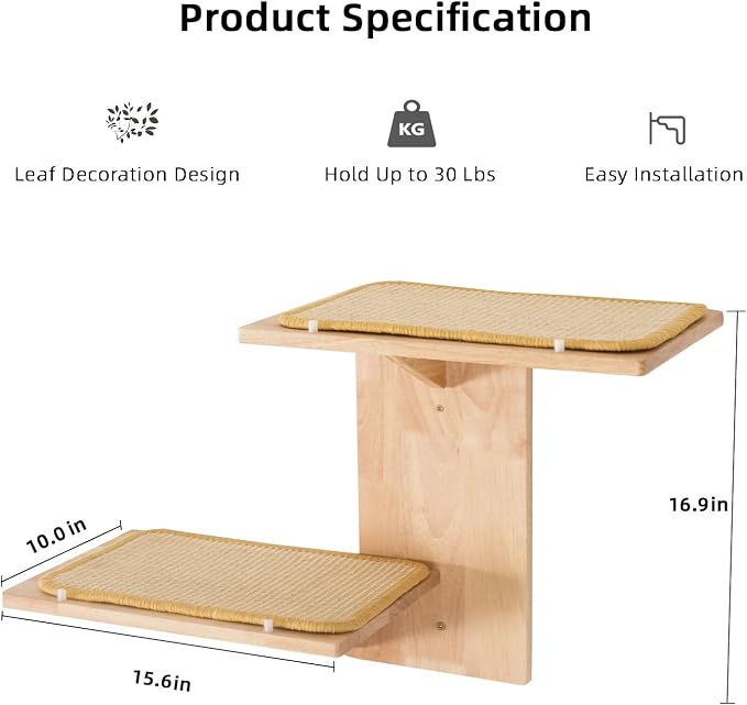 Meowoou Cat Wall Shelves with Leaves, 2 Platform Cat Wall Furniture, Cat Tree - Image 4