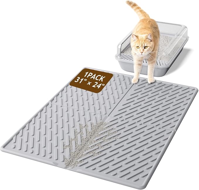 Cat Litter Mat with Grooves & Raised Edge, Urineproof/Waterproof, Litter by Kaxionage