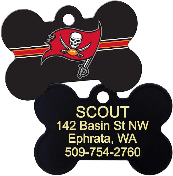 GoTags Personalized Tampa Bay Buccaneers Dog Tag, Brass Metal Bone Shape Pet ID by GoTags