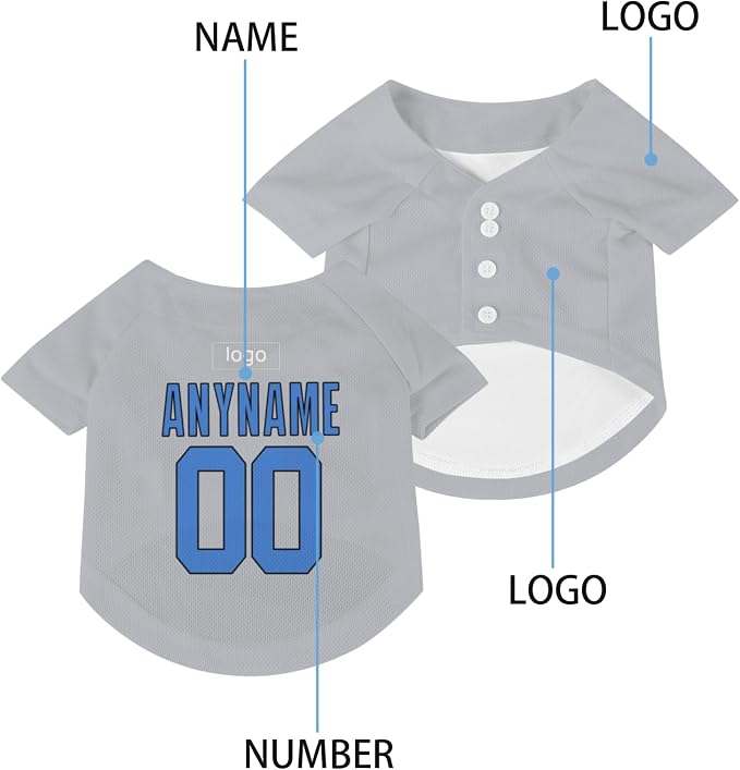 Custom Pet Dog Baseball Jersey Personalized Dog&Cat Jersey Printed Text Logo - Image 4
