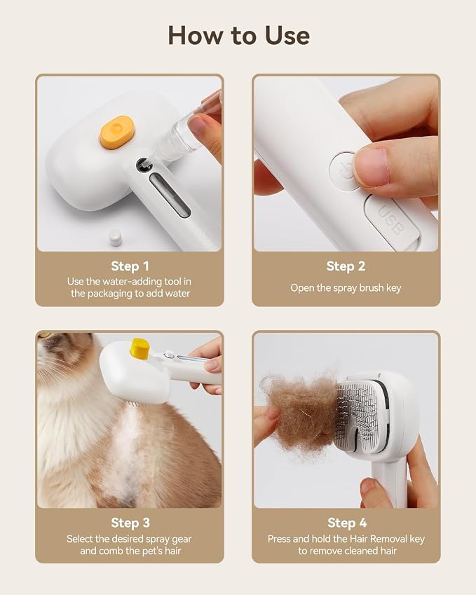 ROJECO 3-in-1 Pet Steam Brush for Cats&Dogs-Pet Spray Hair Removal Detangling - Image 3