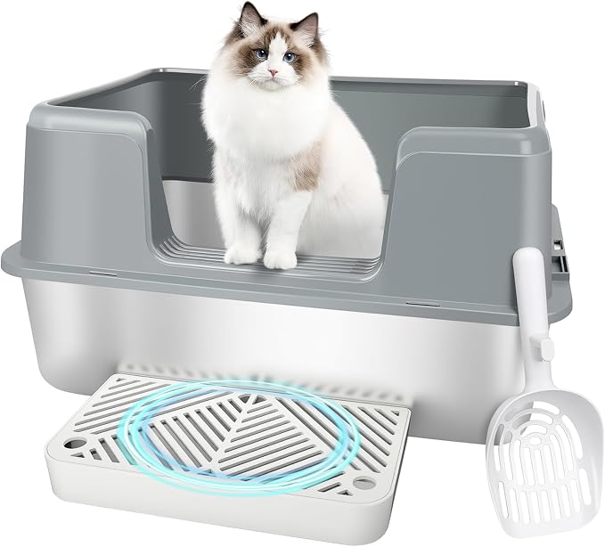 Vivifying XL Stainless Steel Cat Litter Box, High Side Metal Litter Pan by Vivifying