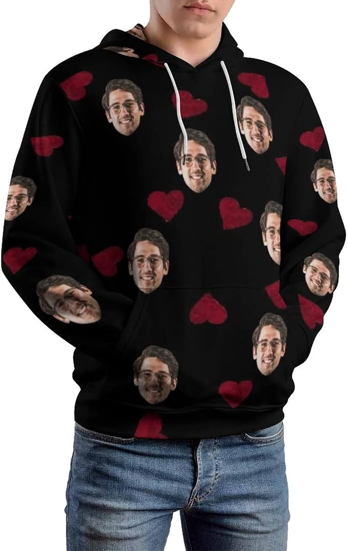 Artsadd Custom Face Unisex athletic Pockets Sweatshirt Loose Hoodie Custom by Artsadd