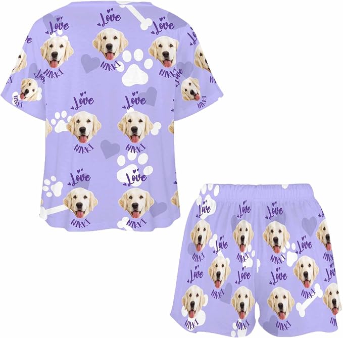 Custom Short Pajamas Set with Face Photo Women‘s Sleepwear Tee Personalized PJ - Image 4