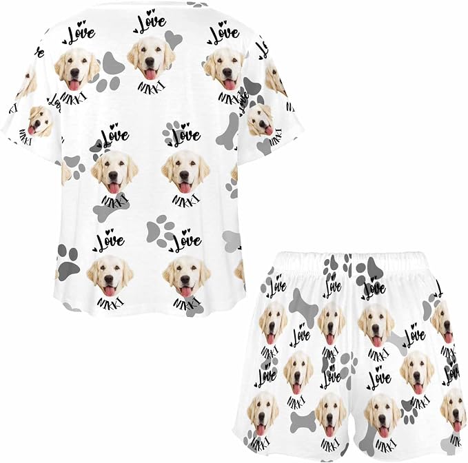Custom Short Pajamas Set with Face Photo Women‘s Sleepwear Tee Personalized PJ - Image 4