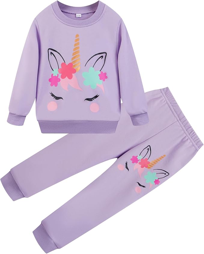 Little Girls Unicorn Outfits 2 Piece Kids Ruffle Sleeve Sweatshirt + Leggings by zarmfly