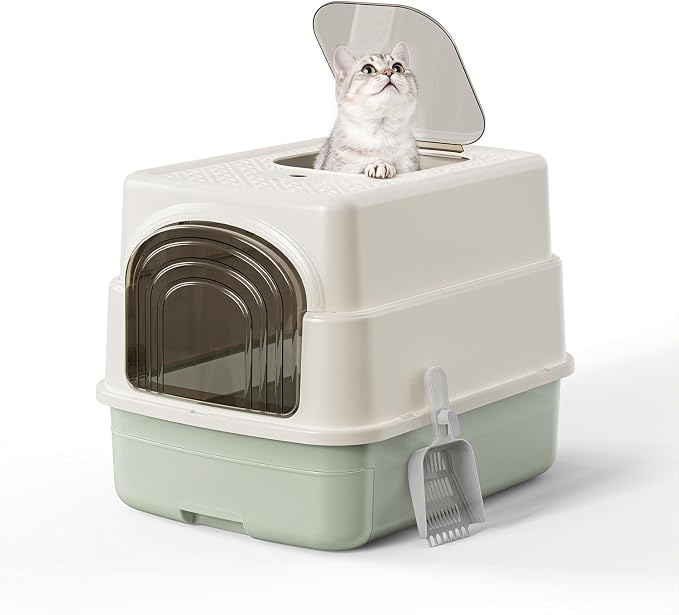 Basics Cat Litter Box with Lid, Fully Enclosed Litter Box with Scoop, Standard by Unknown