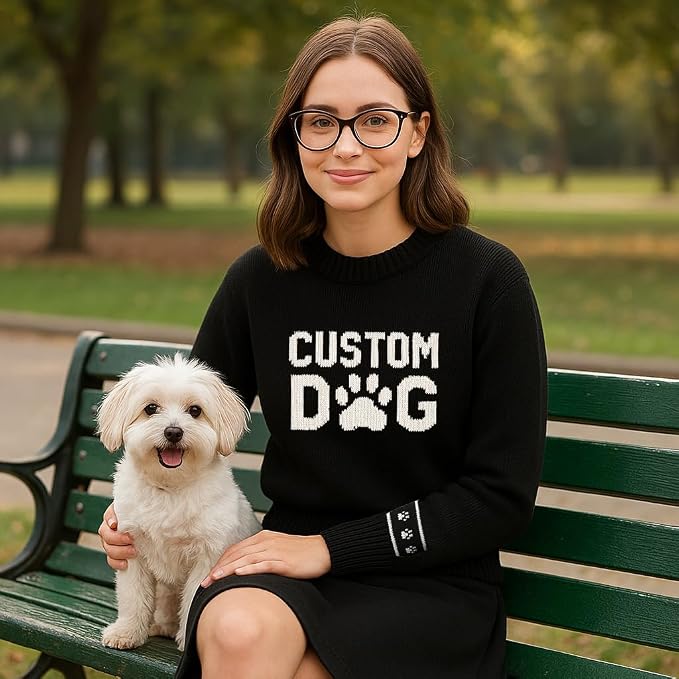 Custom Dog Knit Sweater for Women Personalized Pet Paw Print Pullover Dog Mom - Image 5