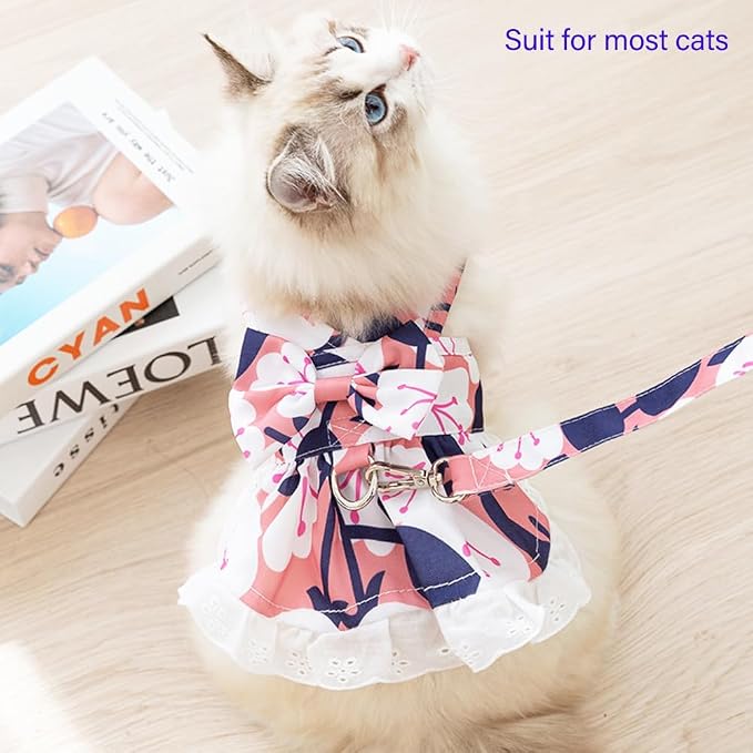 Dog Harness Dress for Small Dog Daisy Floral Dog Harness and Leash Set Bow Knot - Image 2