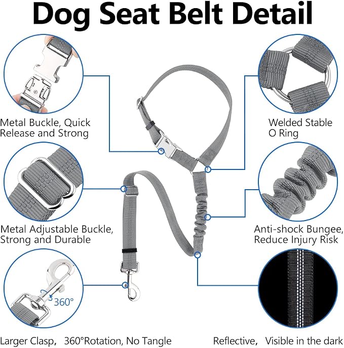 Plutus Pet Dog Seat Belt for Car Headrest, Reflective and Adjustable Restraint - Image 2