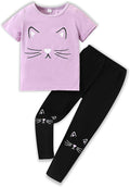 4-8T Toddler Girl Clothes Cat face print Short Sleeve Top+Pants Outfits Girl by Unknown