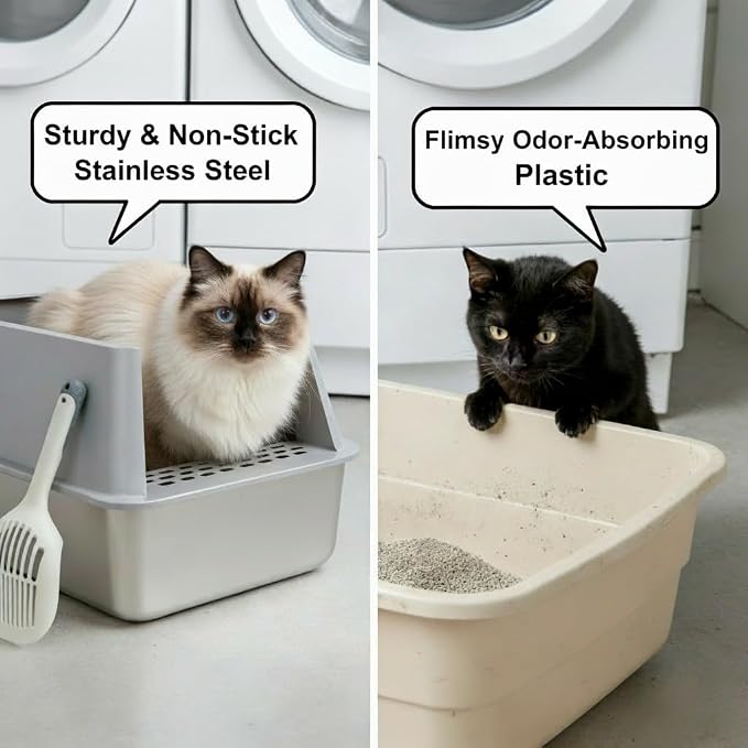 XL Stainless Steel Litter Box, Extra Large High Sided Metal Cat Litter Box - Image 5
