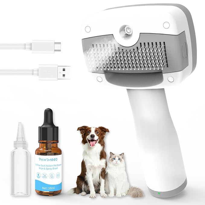 Pet Steam Brush for Dogs & Cats, 3-in-1 Steam Grooming Brush for Shedding & by Pawimood