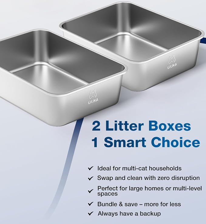 2 Packs Stainless Steel Cat Litter Box, 17.6" L×13.6" W×6" H, Metal Kitty - Image 2