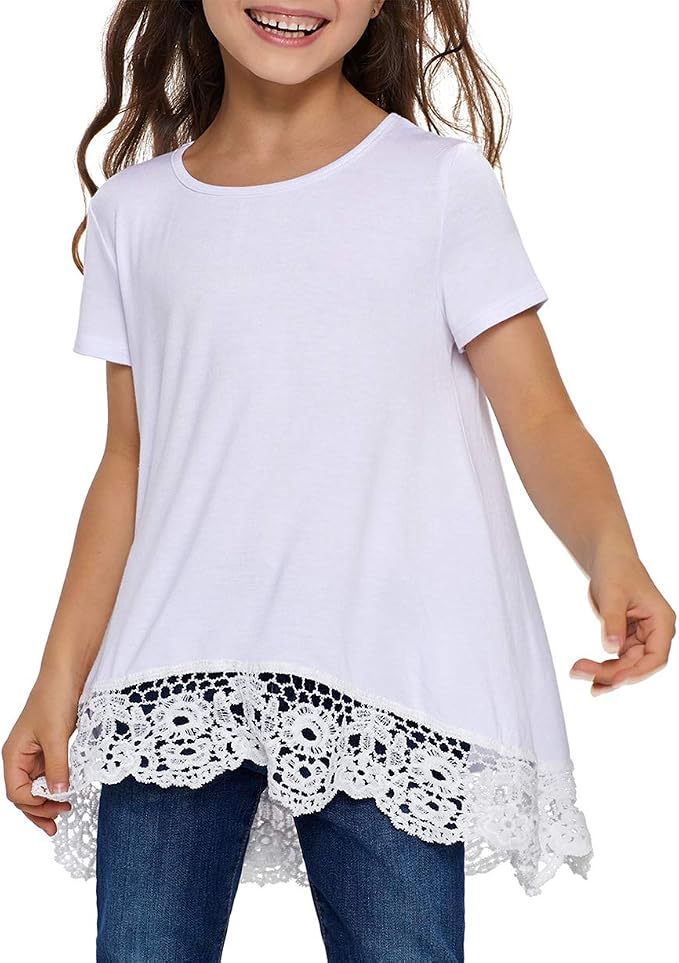 storeofbaby Girls Casual Tunic Tops Short Sleeve Loose Soft Blouse T-Shirt - Image 2