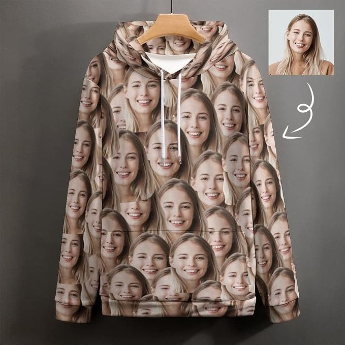 Artsadd Custom Face Unisex athletic Pockets Sweatshirt Loose Hoodie Custom - Image 3