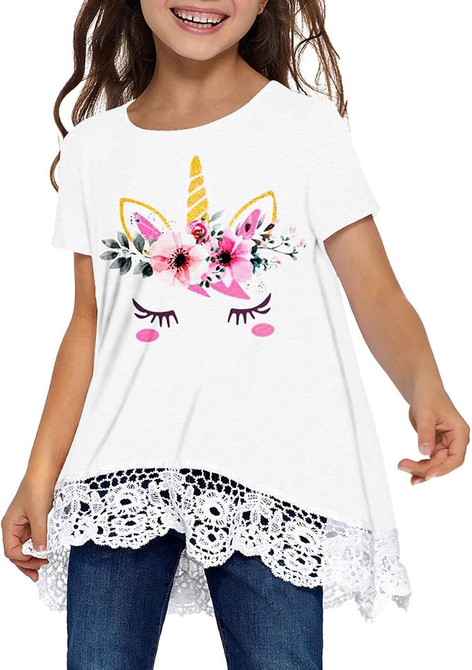 storeofbaby Girls Casual Tunic Tops Short Sleeve Loose Soft Blouse T-Shirt - Image 2
