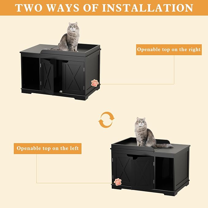 Flip Top Cat Litter Boxes Enclosure Covered Litter Box Hidden Furniture Wooden - Image 3