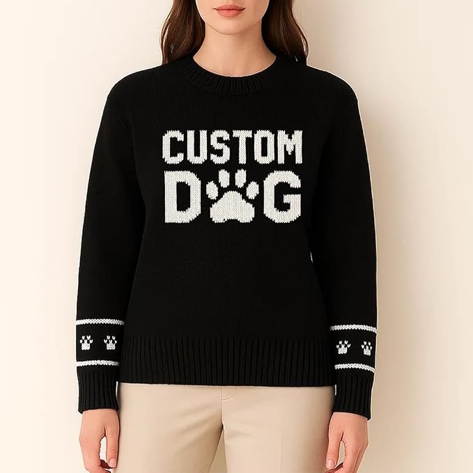 Custom Dog Knit Sweater for Women Personalized Pet Paw Print Pullover Dog Mom - Image 2