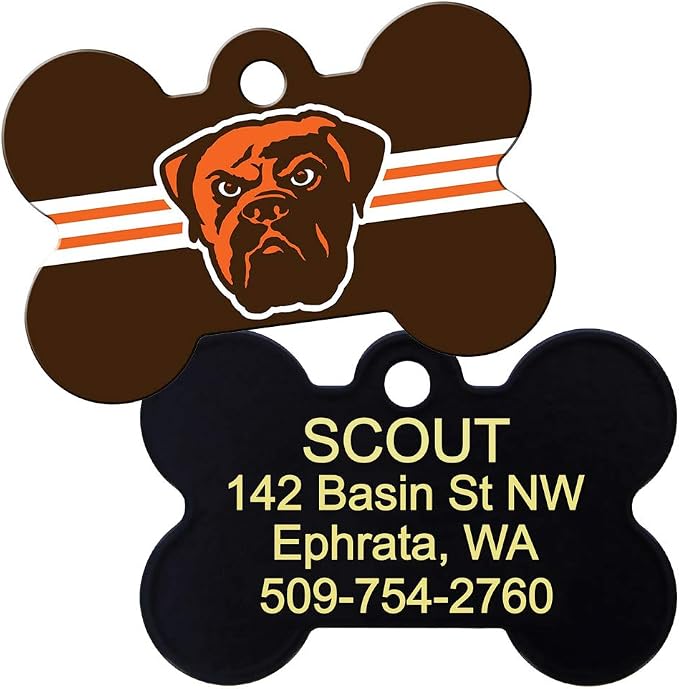 GoTags Personalized Cleveland Browns Dog Tag, Brass Metal Bone Shape Pet ID Tag by GoTags